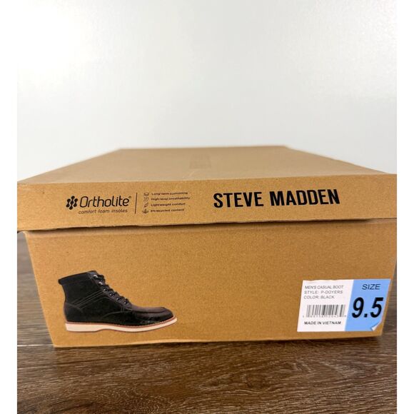 Steve Madden Doyers Boots Mens 9.5 Black Lace Up Side Zip Ortholite NIB main image 5
